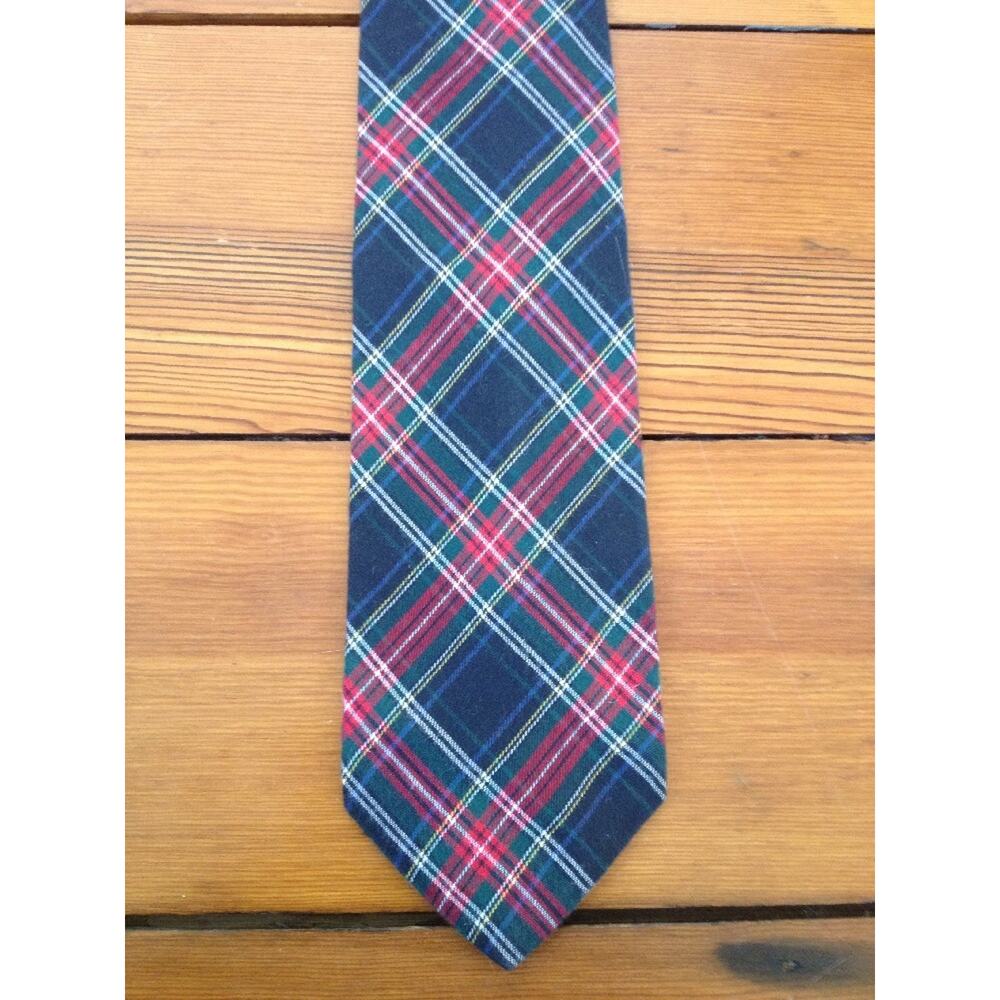 Vintage BASS USA Made 100% Cotton Scottish Tartan Plaid Classic Tie 3.75" Wide